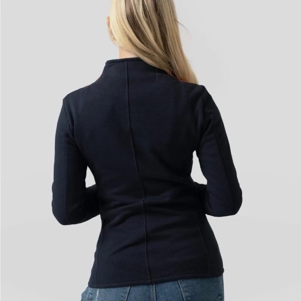 Saint + Sofia Organic Cotton Biker Jacket in Navy Red/Orange Stripe - Picture 3 of 10